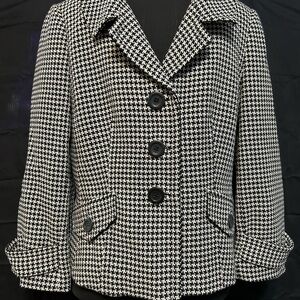 Ann Taylor Black and White Houndstooth Blazer 1d